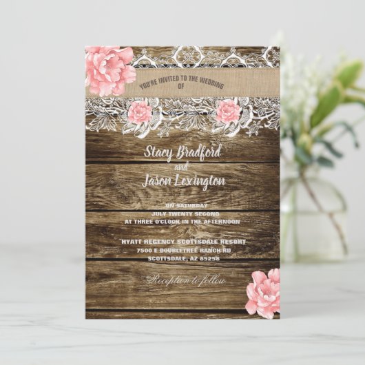 Rustic Barn Wood & Lace Wedding Kaart (Staand voorkant)