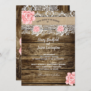 Rustic Barn Wood & Lace Wedding Kaart