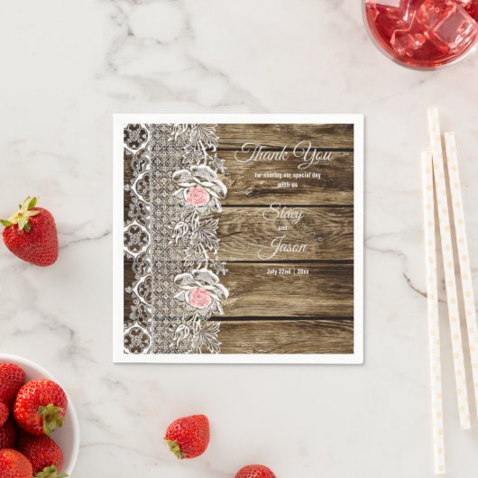 Rustic Barn Wood & Lace Wedding Paper Servet (Insitu)