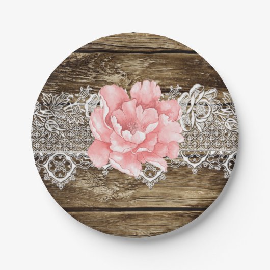 Rustic Barn Wood & Lace Wedding Papieren Bordje (Voorkant)
