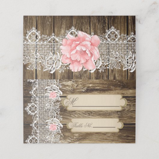 Rustic Barn Wood & Lace Wedding Plaatskaartje (Buitenkant ongevouwen)