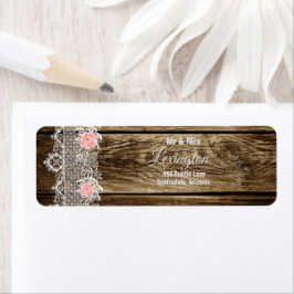 Rustic Barn Wood & Lace Wedding Return Address Etiket