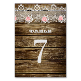 Rustic Barn Wood & Lace Wedding Table Number Kaart