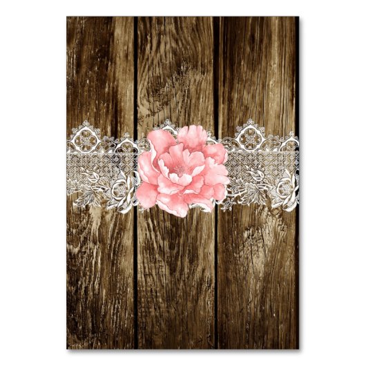 Rustic Barn Wood & Lace Wedding Table Number Kaart (Achterkant)