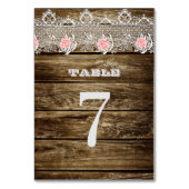 Rustic Barn Wood & Lace Wedding Table Number Kaart (Voorkant)
