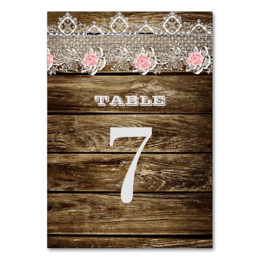 Rustic Barn Wood & Lace Wedding Table Number Kaart (Voorkant)