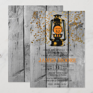 Rustic Barn Wood & Lantern 50th Birthday Party Kaart