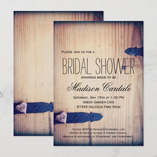 Rustic Barn Wood Latch Bridal Shower Invitations Kaart (Voorkant / Achterkant)