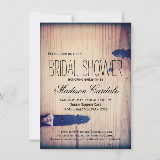 Rustic Barn Wood Latch Bridal Shower Invitations Kaart (Voorkant)