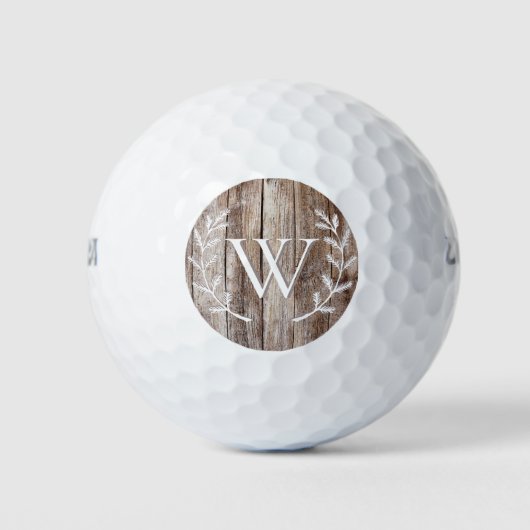 Rustic Barn Wood Laurel Monogrammed Golf Ball Golfballen (Voorkant)