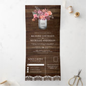 Rustic Barn Wood Marsala Floral Mason Jar Wedding Drieluik Uitnodiging (Binnen)