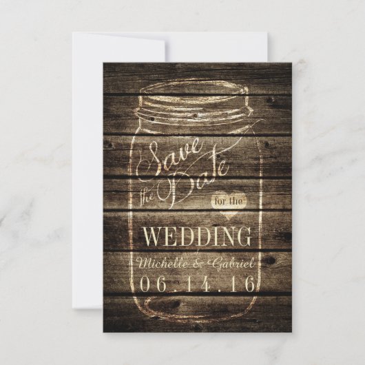 Rustic Barn Wood Mason Jar Save the Date (Voorkant)