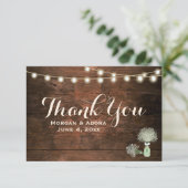 Rustic Barn Wood Mason Jar String Lights Wedding Bedankkaart (Staand voorkant)