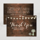 Rustic Barn Wood Mason Jar String Lights Wedding Bedankkaart (Voorkant / Achterkant)