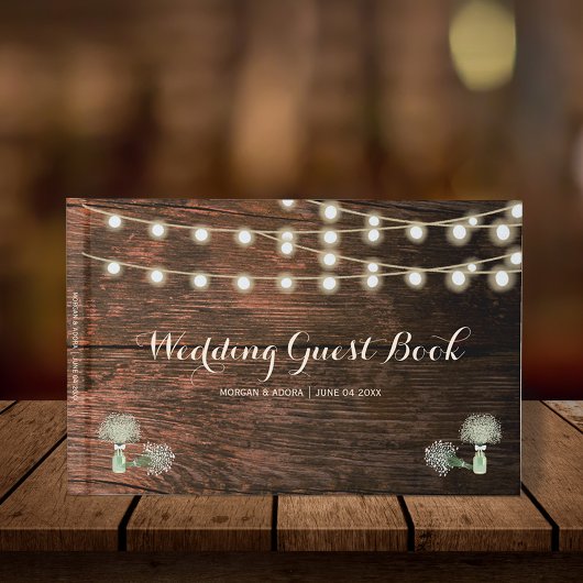 Rustic Barn Wood Mason Jar String Lights Wedding Gastenboek