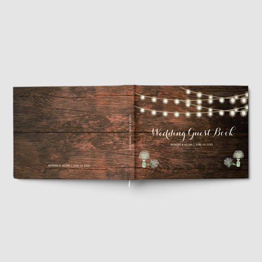 Rustic Barn Wood Mason Jar String Lights Wedding Gastenboek (Volledig)