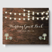 Rustic Barn Wood Mason Jar String Lights Wedding Gastenboek (Voorkant)