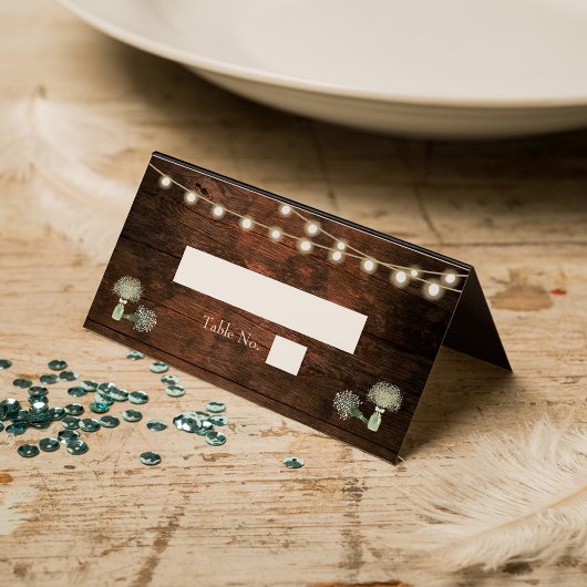 Rustic Barn Wood Mason Jar String Lights Wedding Plaatskaartje