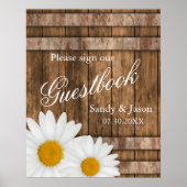 Rustic Barn Wood met Daisies - Onderteken Poster (Voorkant)