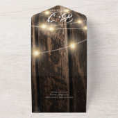 Rustic Barn Wood met String Lights Wedding All In One Uitnodiging (Buitenkant)