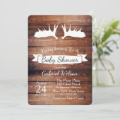 Rustic Barn Wood & Moose Antler Baby shower Kaart (Staand voorkant)
