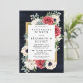 Rustic Barn Wood Navy Burgundy Rehearsal Dinner Kaart (Staand voorkant)