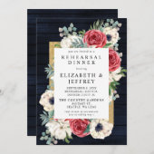 Rustic Barn Wood Navy Burgundy Rehearsal Dinner Kaart (Voorkant / Achterkant)