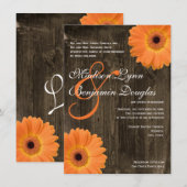 Rustic Barn Wood Oranje Daisy Wedding Invitations Kaart (Voorkant / Achterkant)
