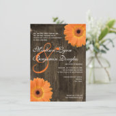 Rustic Barn Wood Oranje Daisy Wedding Invitations Kaart (Staand voorkant)