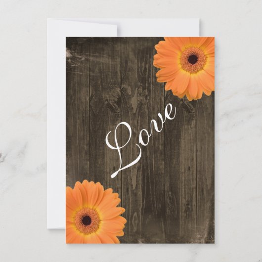 Rustic Barn Wood Oranje Daisy Wedding Invitations Kaart (Achterkant)