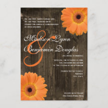 Rustic Barn Wood Oranje Daisy Wedding Invitations