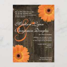 Rustic Barn Wood Oranje Daisy Wedding Invitations Kaart
