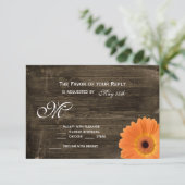 Rustic Barn Wood Oranje Daisy Wedding RSVP-kaarten RSVP Kaartje (Staand voorkant)