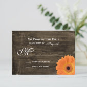 Rustic Barn Wood Oranje Daisy Wedding RSVP-kaarten RSVP Kaartje (Staand voorkant)