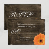 Rustic Barn Wood Oranje Daisy Wedding RSVP-kaarten RSVP Kaartje (Voorkant / Achterkant)