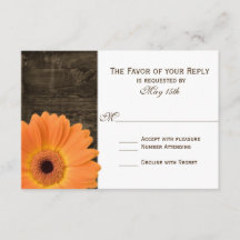 Rustic Barn Wood Oranje Daisy Wedding RSVP-kaarten