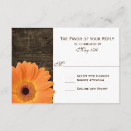 Rustic Barn Wood Oranje Daisy Wedding RSVP-kaarten RSVP Kaartje