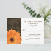 Rustic Barn Wood Oranje Daisy Wedding RSVP-kaarten RSVP Kaartje (Staand voorkant)