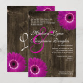 Rustic Barn Wood Paarse Daisy Wedding Invitations Kaart (Voorkant / Achterkant)
