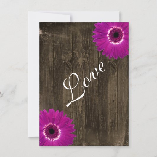 Rustic Barn Wood Paarse Daisy Wedding Invitations Kaart (Achterkant)