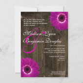 Rustic Barn Wood Paarse Daisy Wedding Invitations Kaart (Voorkant)