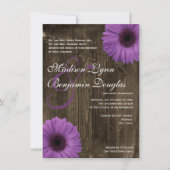 Rustic Barn Wood Paarse Daisy Wedding Invitations Kaart (Voorkant)