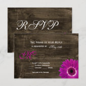Rustic Barn Wood Paarse Daisy Wedding RSVP-kaarten RSVP Kaartje (Voorkant / Achterkant)