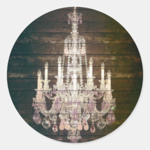 Rustic Barn Wood paarse franse kroonkandelaar Ronde Sticker