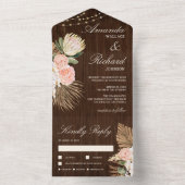 Rustic Barn Wood Palm Protea Earthy Floral Wedding All In One Uitnodiging (Binnen)