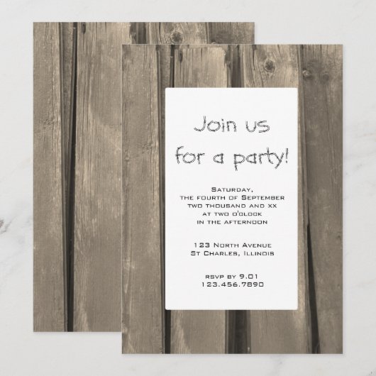 Rustic Barn Wood Party Kaart (Voorkant / Achterkant)