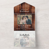 Rustic barn wood photo country Wedding All In One Uitnodiging (Binnen)