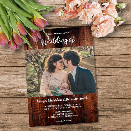 Rustic barn wood photo country wedding kaart