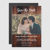 Rustic barn wood photo magnetic Save the Date (Voorkant / Achterkant)