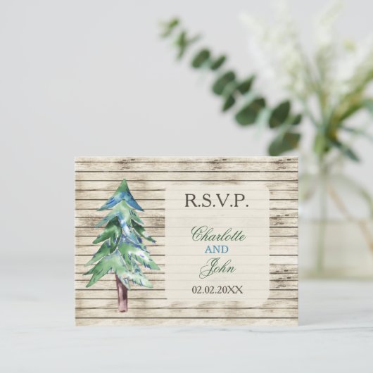 Rustic Barn Wood Pine Wedding Briefkaart (Staand voorkant)